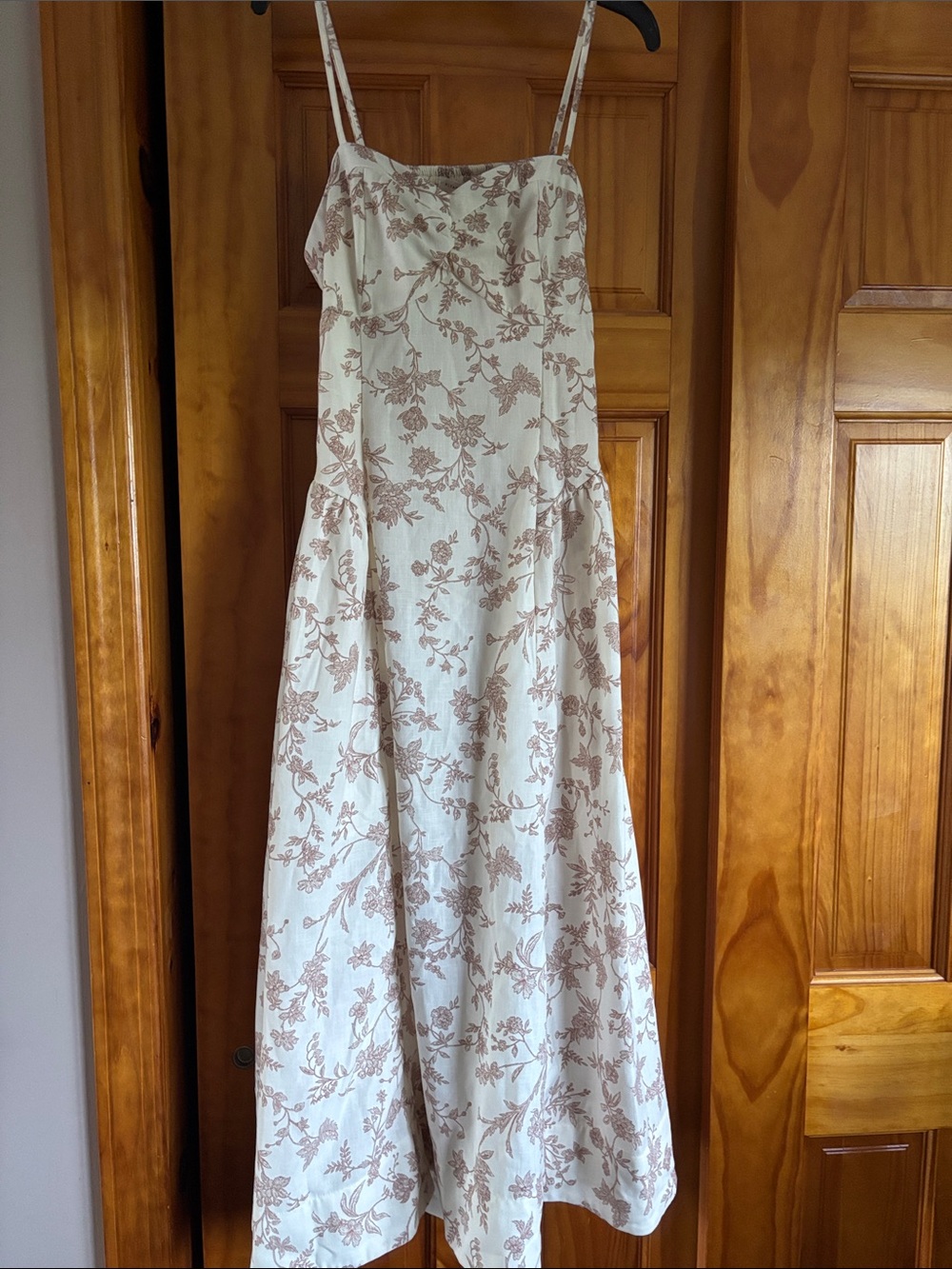 Altar'd State Cream Maxi Dress with Brown Floral Print